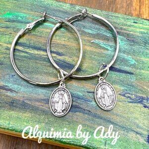 Alquimia Silver Hoop Earrings with Medallion Charm + ODDITY